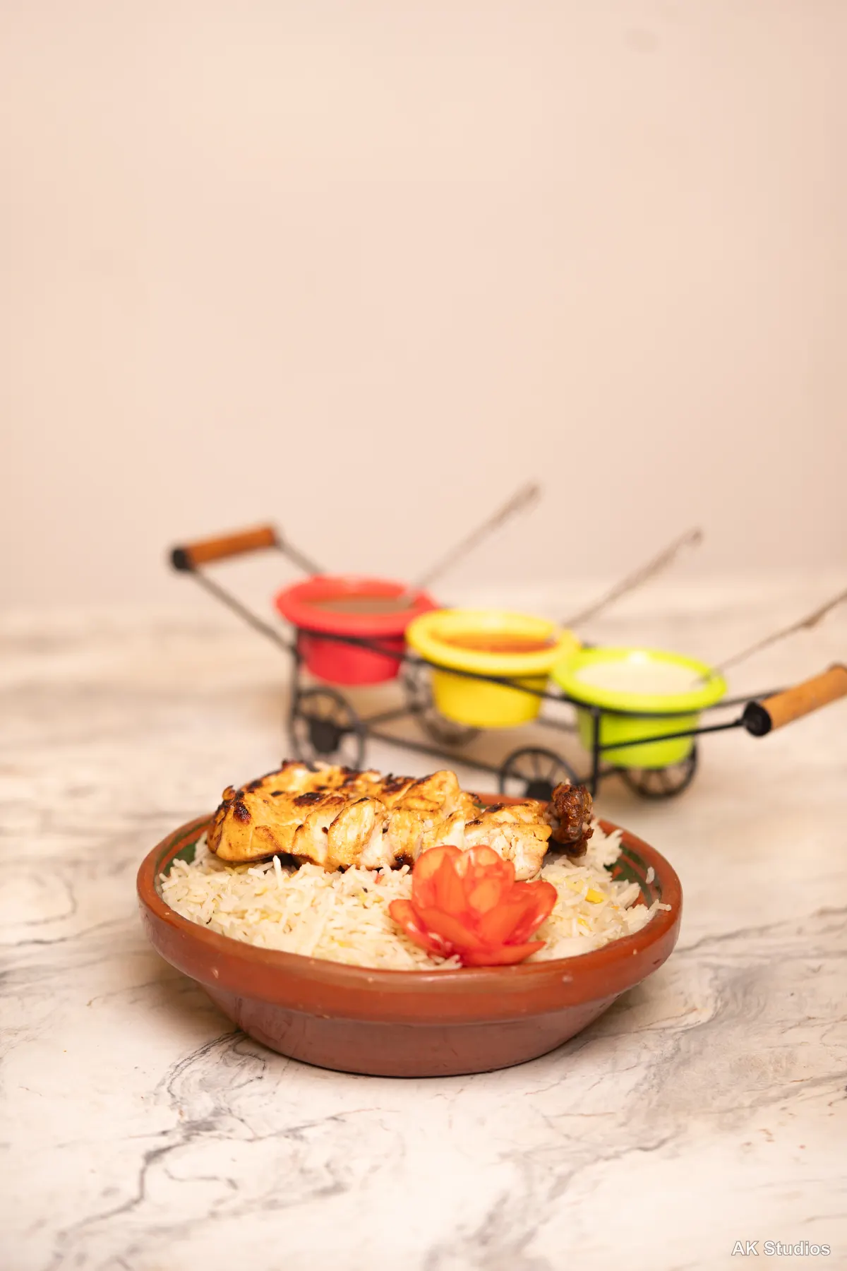 Saltish restaurant grilled chicken rice deal, food photography