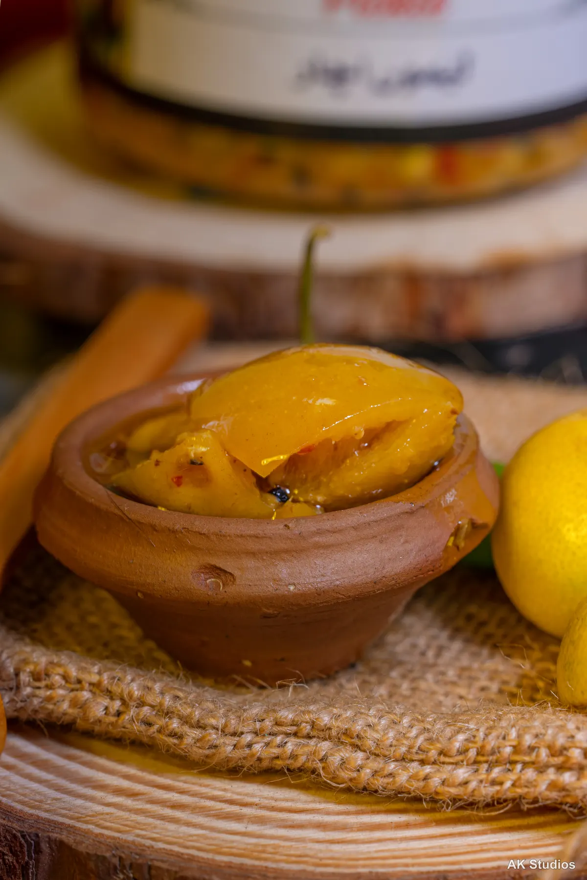Lemon pickle jar product photography