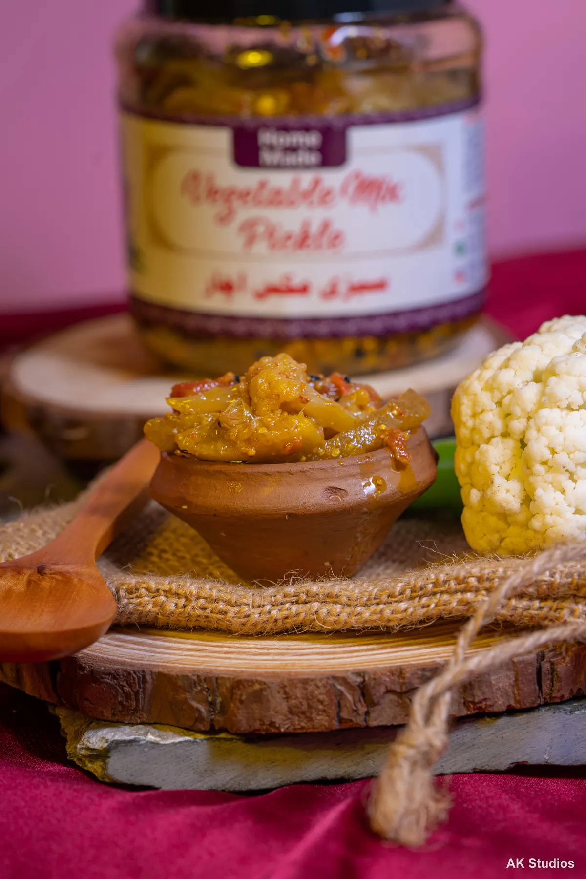 Vegetable mix pickle jar product photography